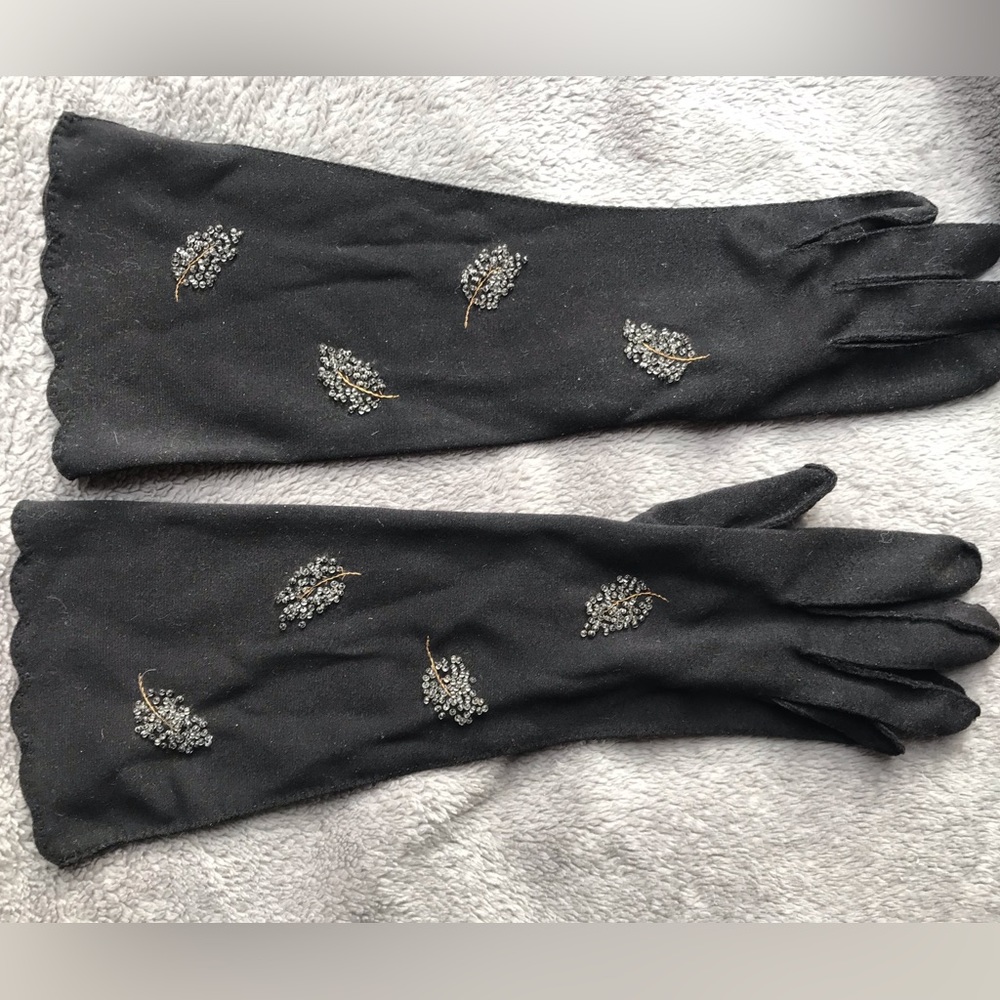 Vintage black Cotton Dressy Elbow gloves